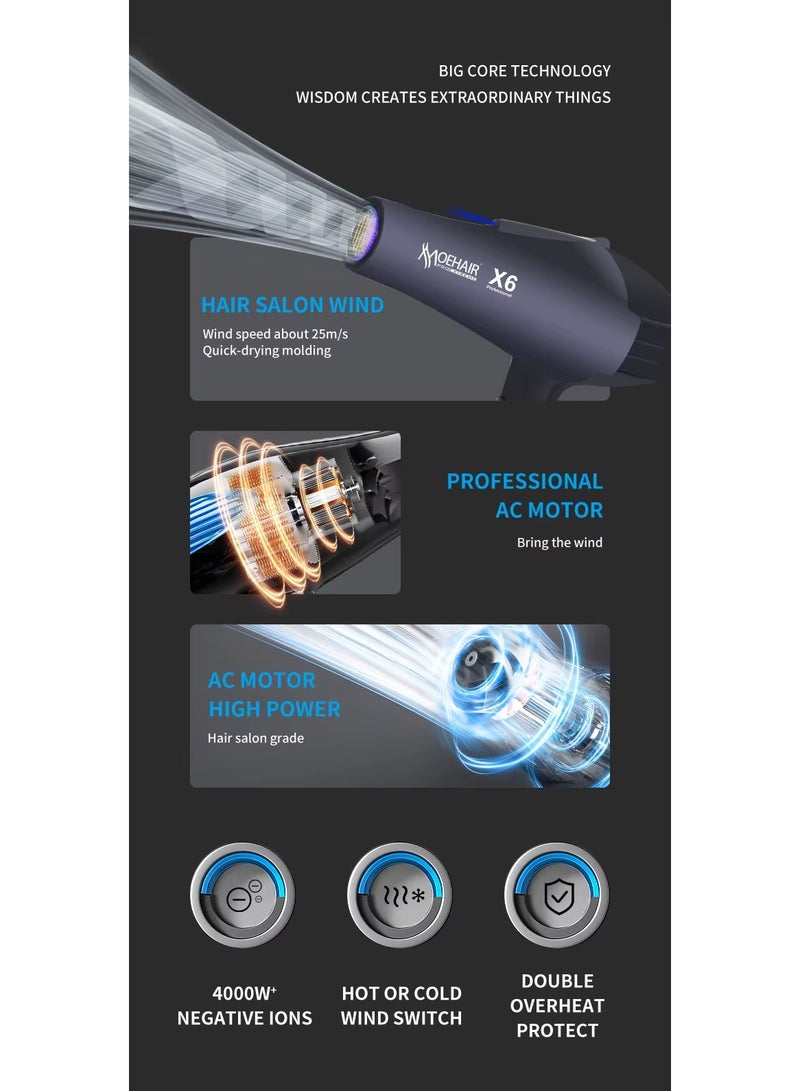 MoeHair X6 Plus Professional Hair Dryer for Women, 2800W High Power, 2 Speed Settings, Hot & Cold Air with Cool Shot Button, Concentrator Nozzle for Fast Home Styling - Image 3